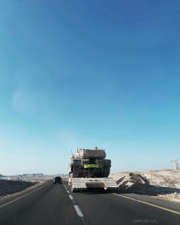 Morning on the road, around 8:00 AM. The vast, clear sky and open road, then this. On ground level reminder of the ongoing realities, those of life, those of wars, those who face it as a parent, those who need to find a shelter, the tears are present. Between lives.

#OnTheRoad #MorningDrive #Israel #Reality #DesertRoads #UnexpectedSights #CurrentEvents #KeepingWatch #EverydayLife #BigSky #tank #Israelgazaconflict